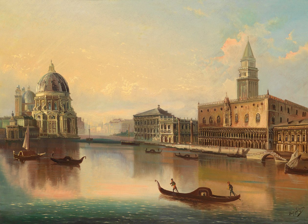 Motiv fra Venedig med udsigt til Santa Maria della Salute af August von Siegen