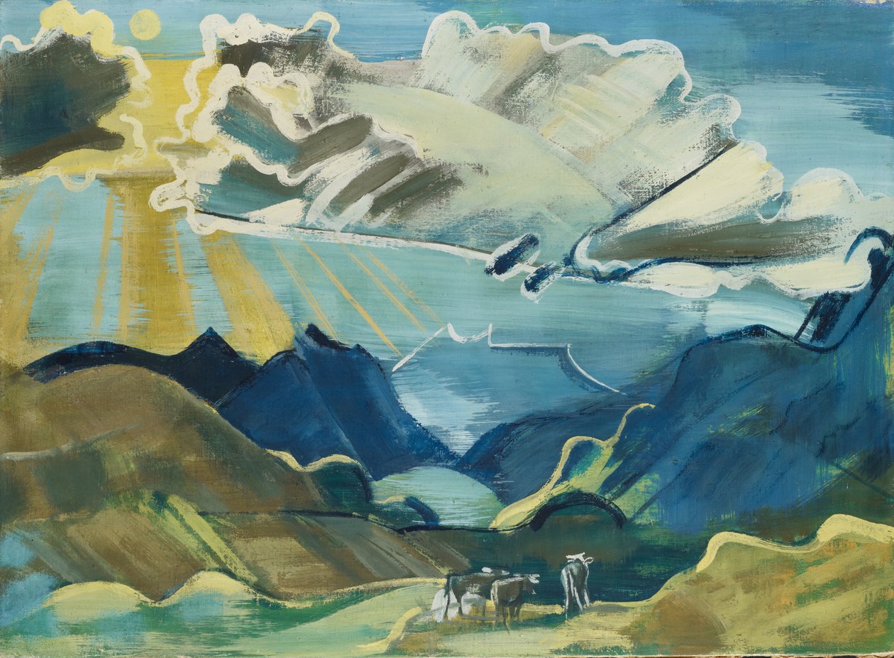 Balmalp med Schächental og Uri Rotstock, 1927-28 (lermaling på lærred) af August Babberger