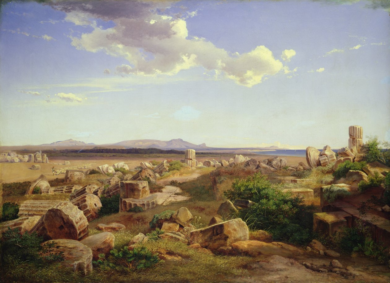 Tempelruinerne ved Selinunte (olie på lærred) af August Bromeis