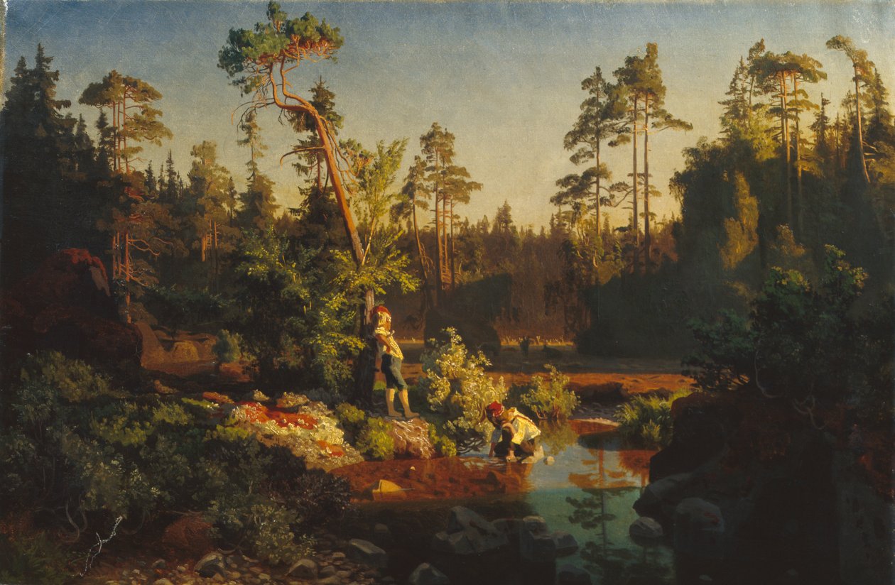 Små drenge i skoven (Hyrdedrenge) (maleri) af August Cappelen