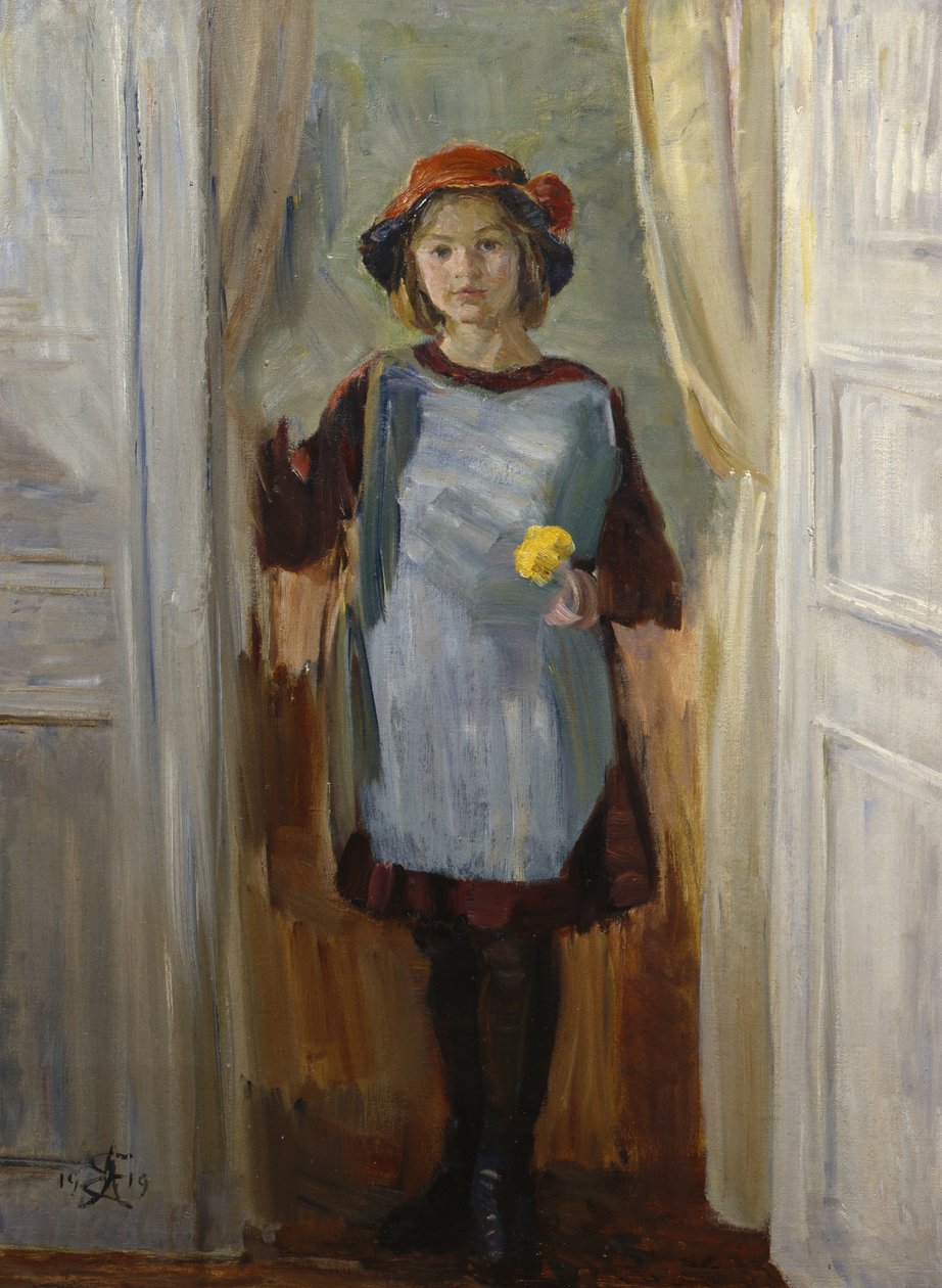 Pige i døråbningen (Maria Eiebakke) 1918 (olie på lærred) af August Eiebakke
