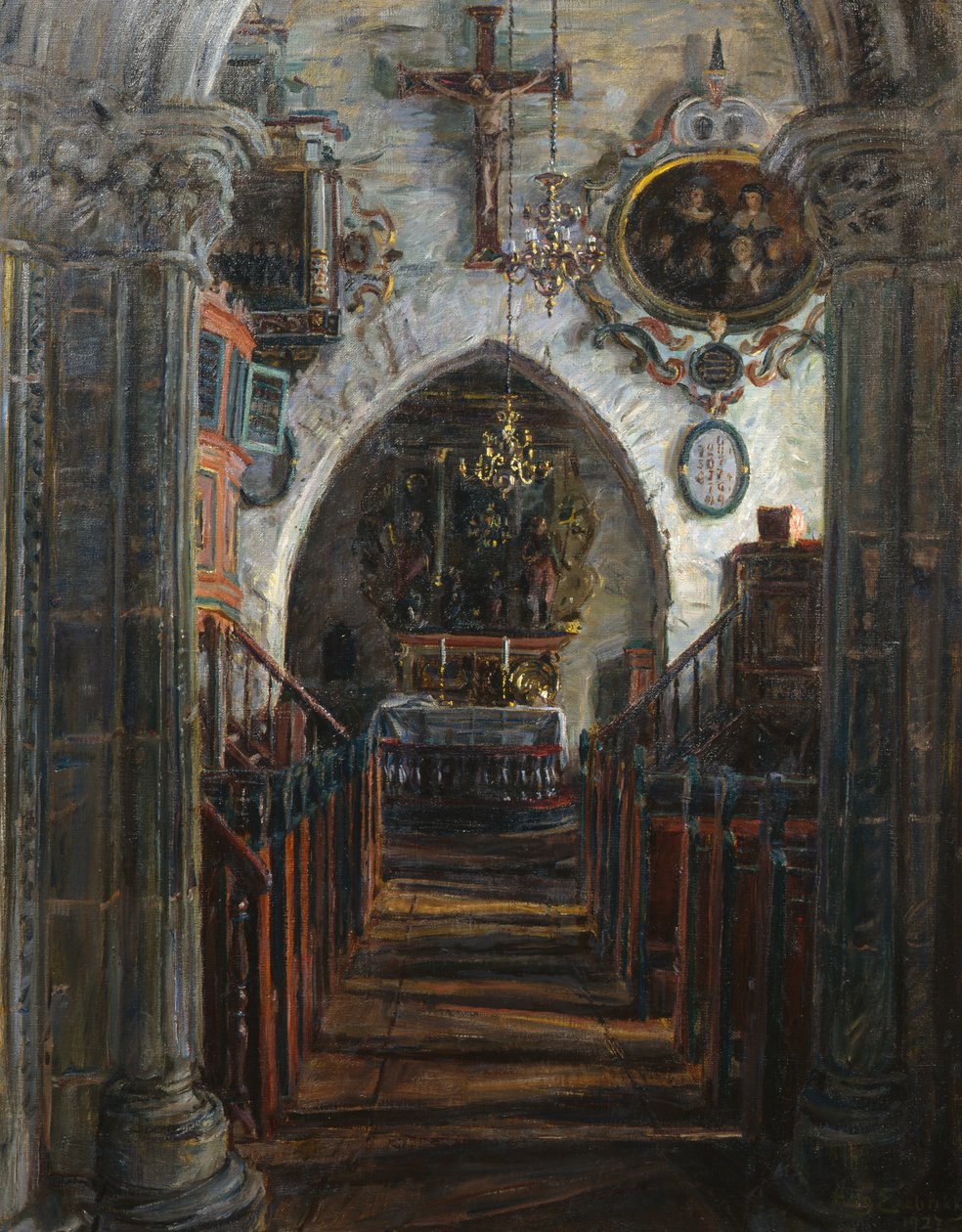 Interiør, Dale kirke, Luster af August Eiebakke