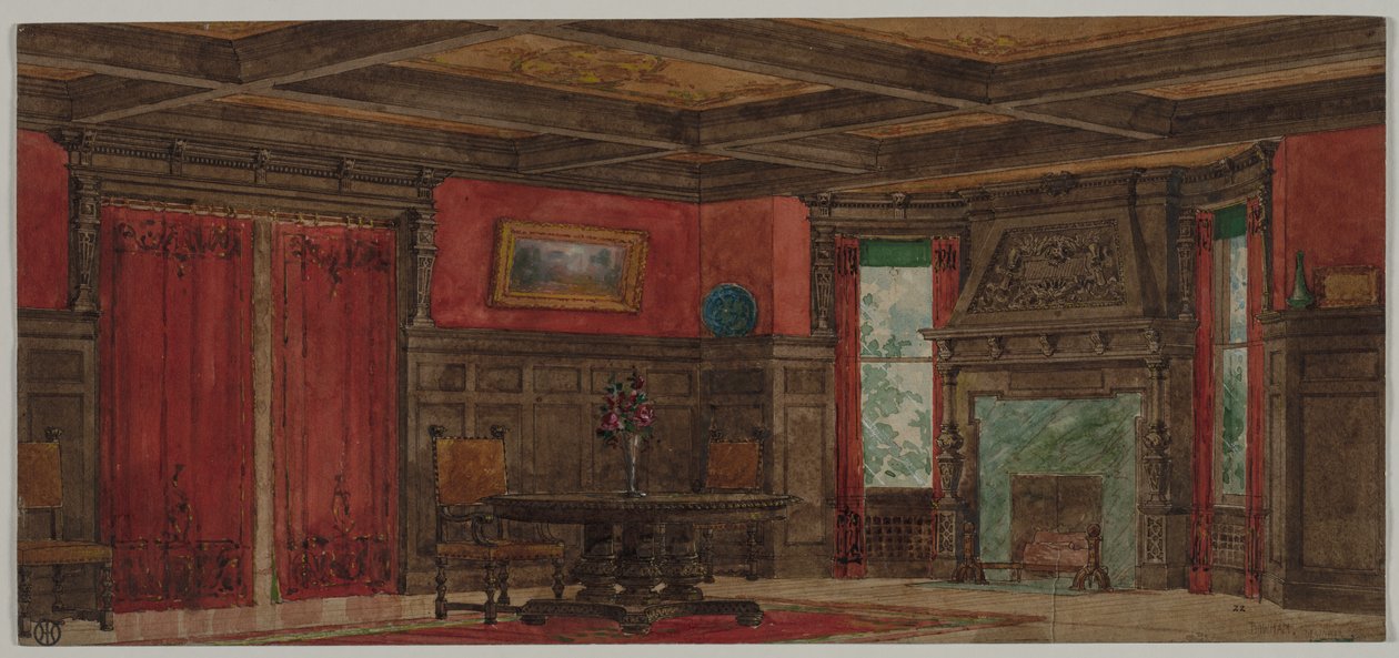 Gengivelse til indretning, omkring 1880-1900. af August Frederick Biehle