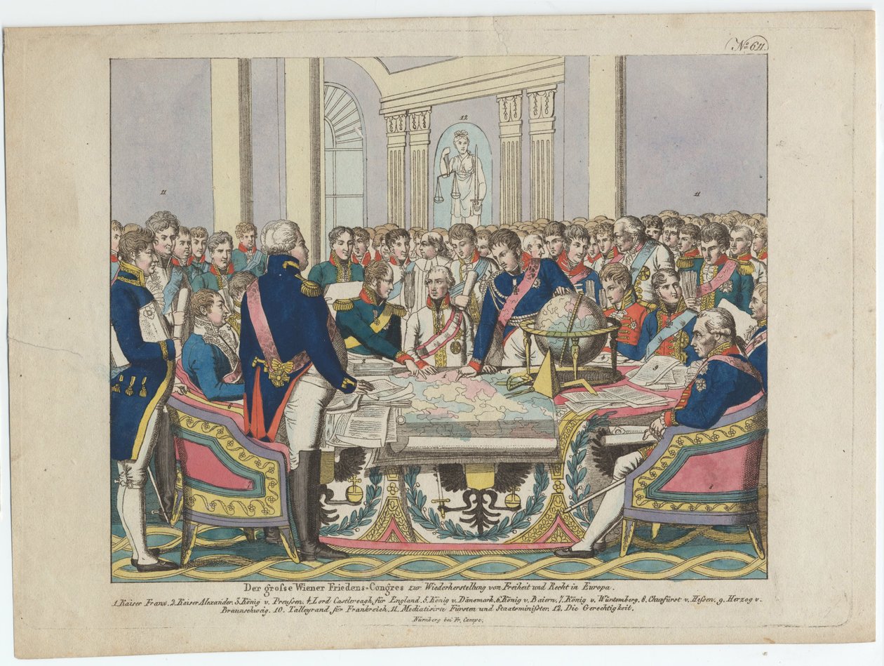 Wienerkongressen (håndfarvet radering) af August Friedrich Andreas Campe