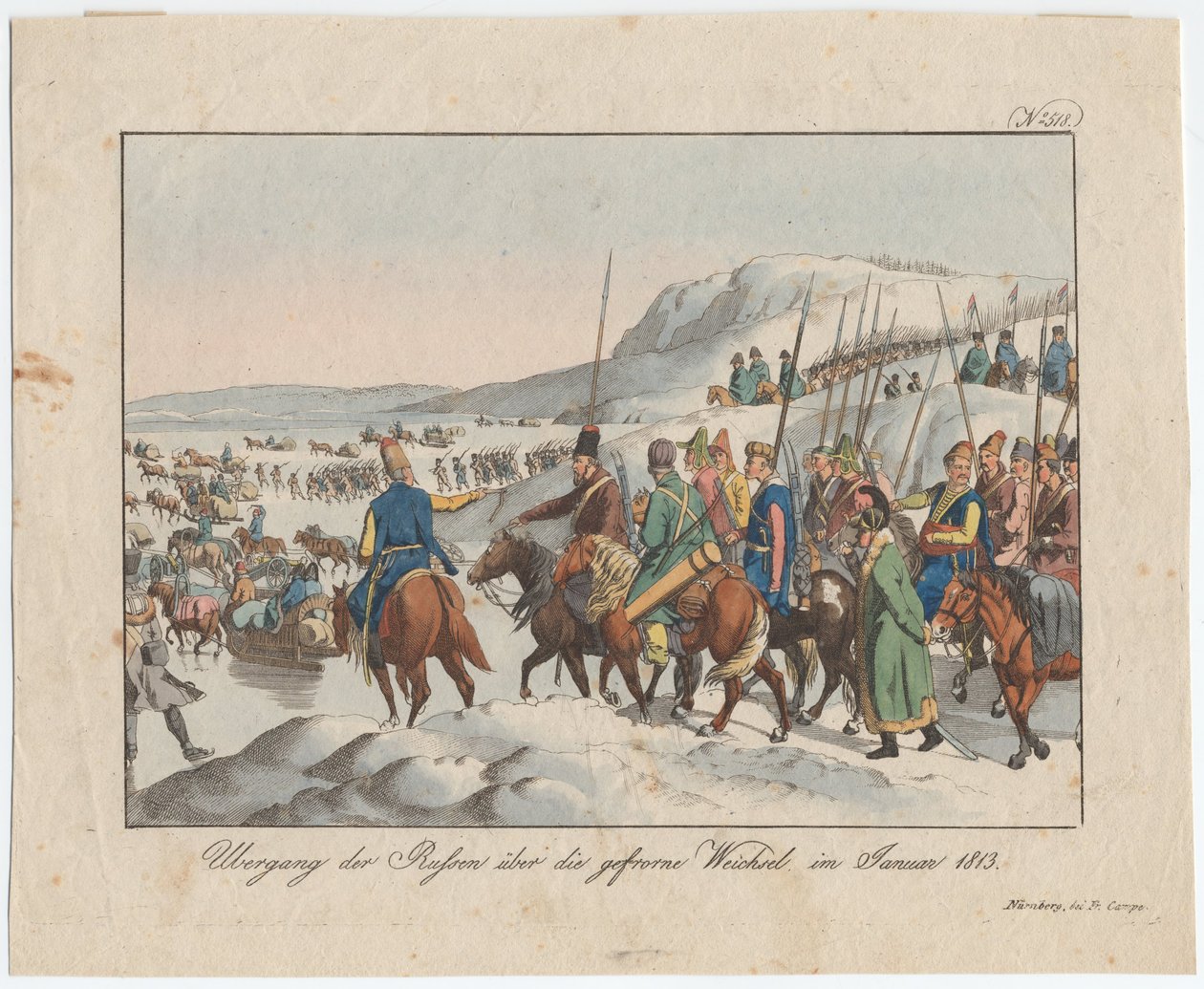 Den russiske hær krydser Vistula i januar 1813, ca. 1815 af August Friedrich Andreas Campe
