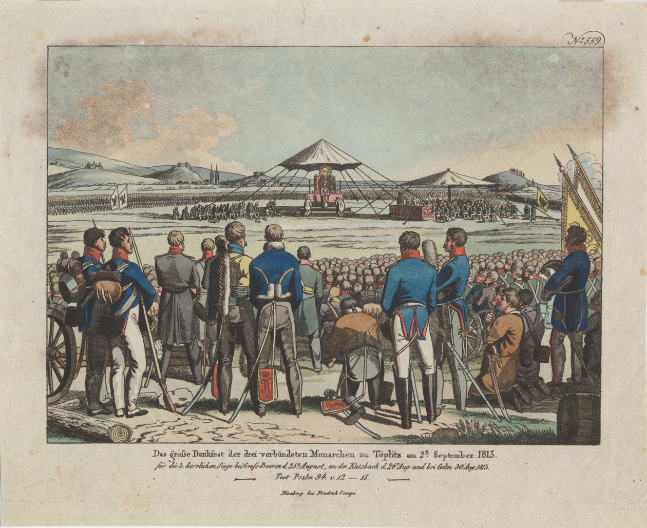 Den store fest for de tre allierede monarker i Teplitz Teplice den 2. september 1813 af August Friedrich Andreas Campe