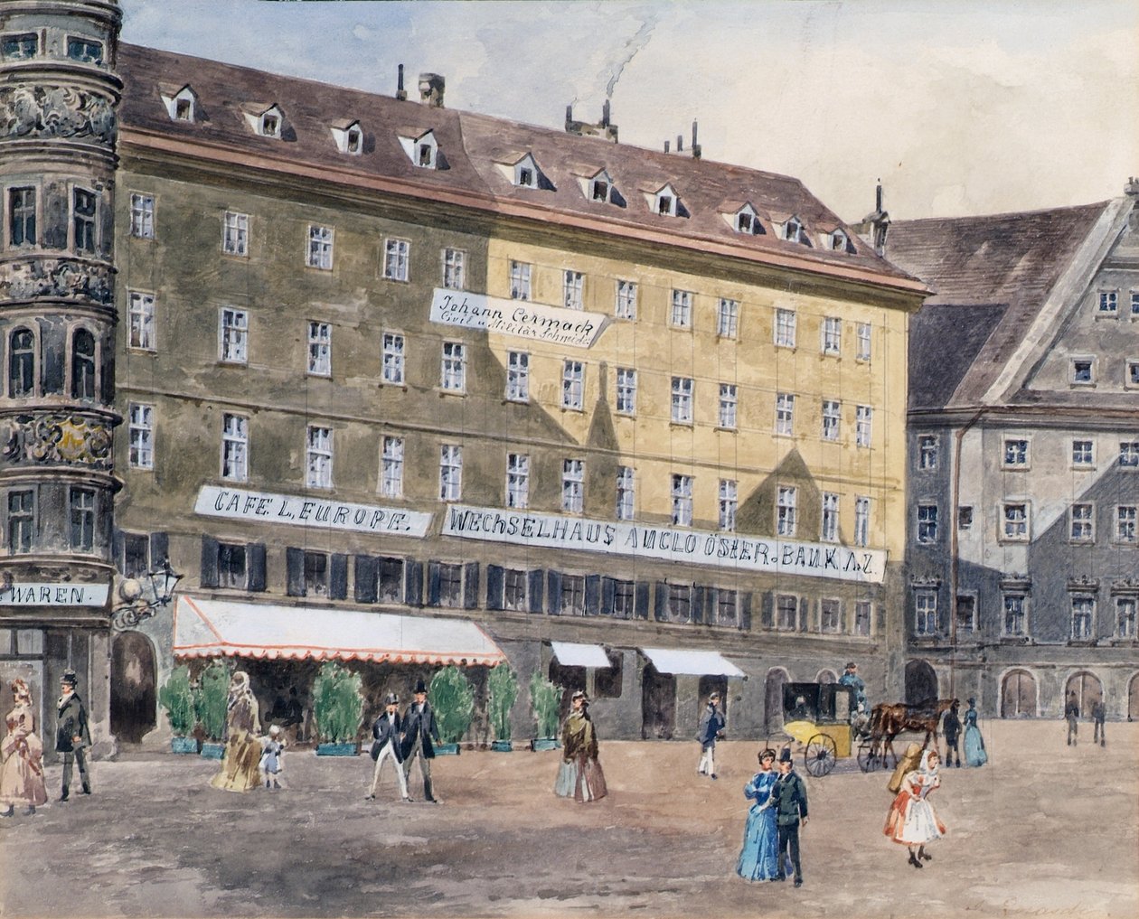 Den tidligere brandplads ved Stephansplatz i Wien med Café L