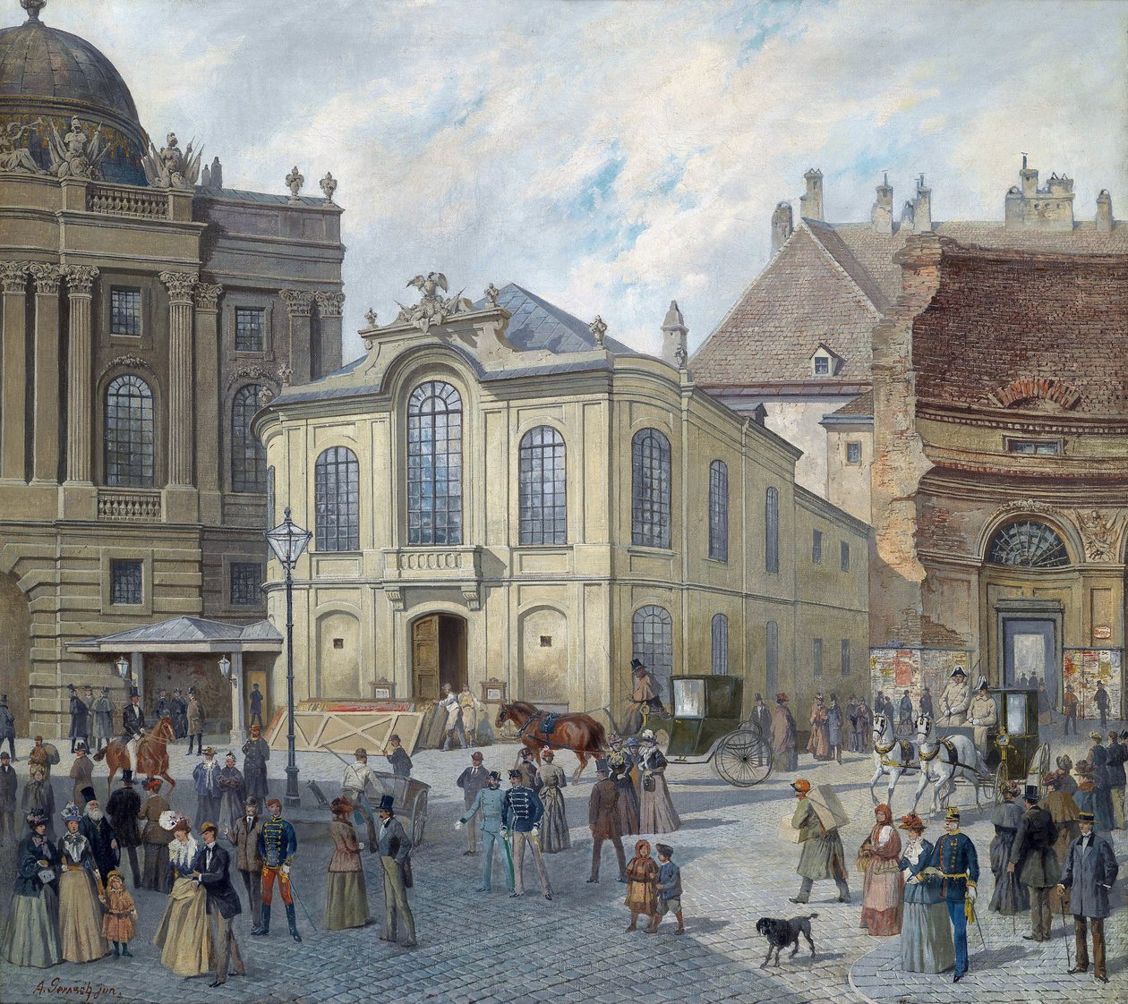 Det gamle Burgtheater i Wien - August Gerasch (1822-1908). Olie på lærred, ca. 1900. Mål: 78x87 cm. Privat samling af August Gerasch