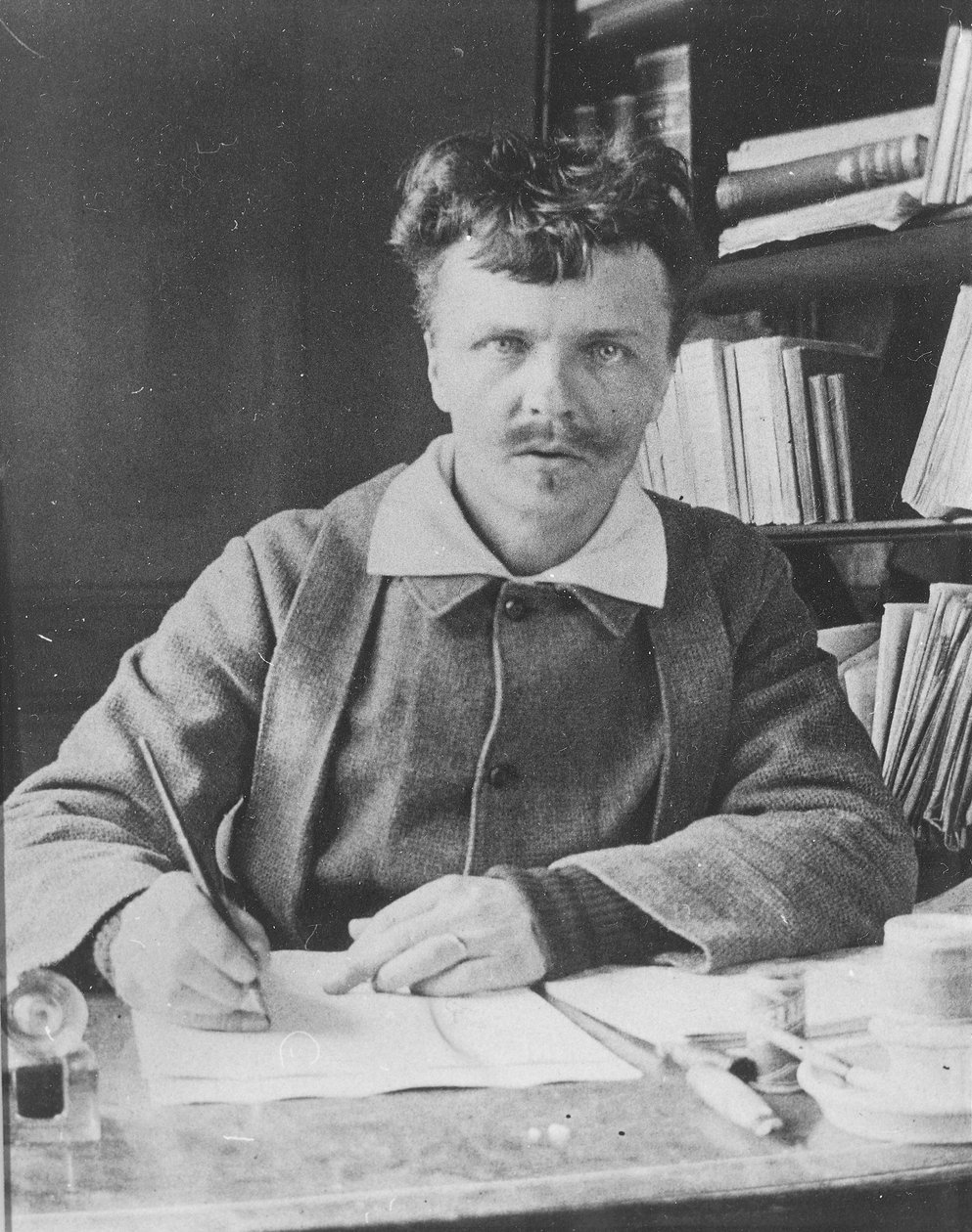 Selvportræt i hans arbejdsværelse i Gersau af August Johan Strindberg