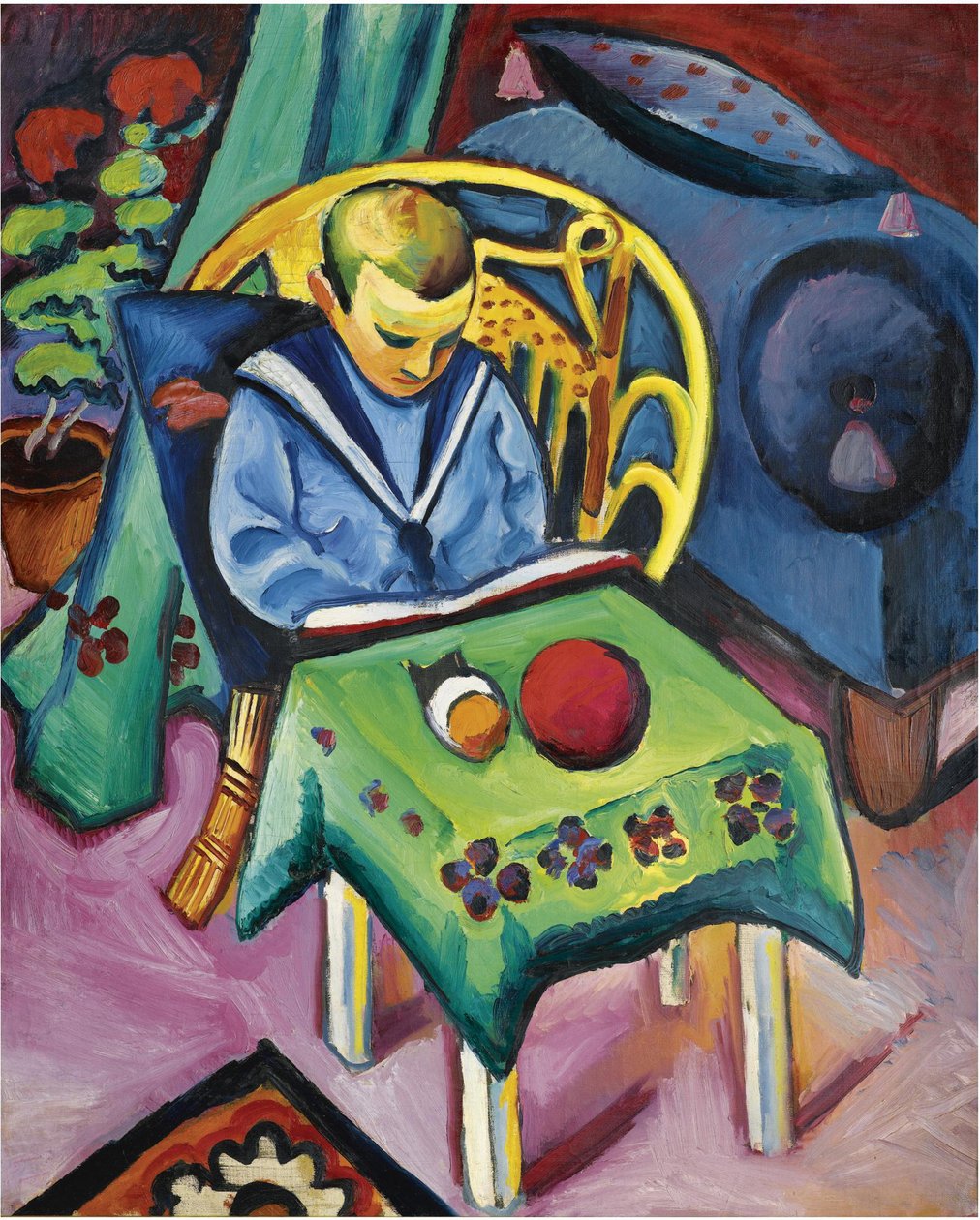 Dreng med bog og legetøj, 1912 af August Macke
