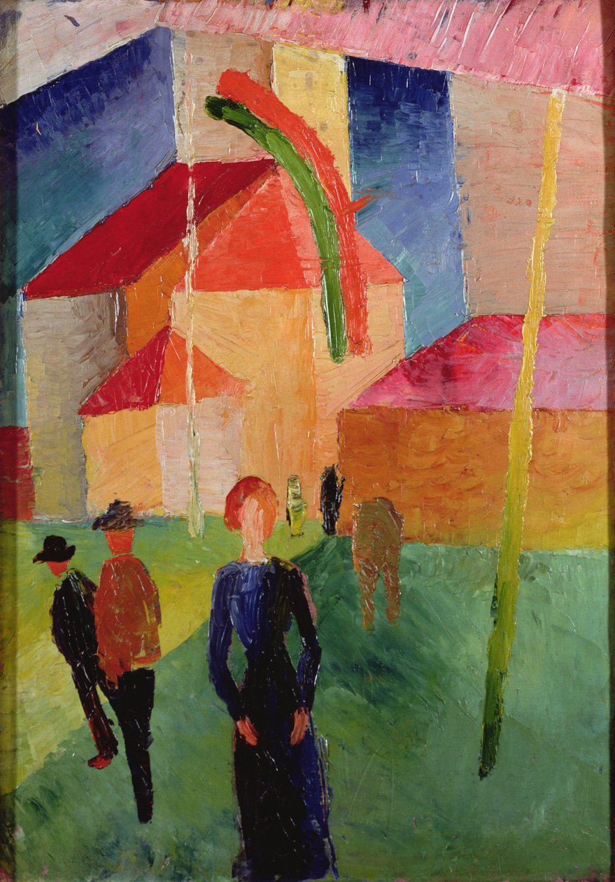 Kirke dekoreret med flag (olie på lærred) af August Macke