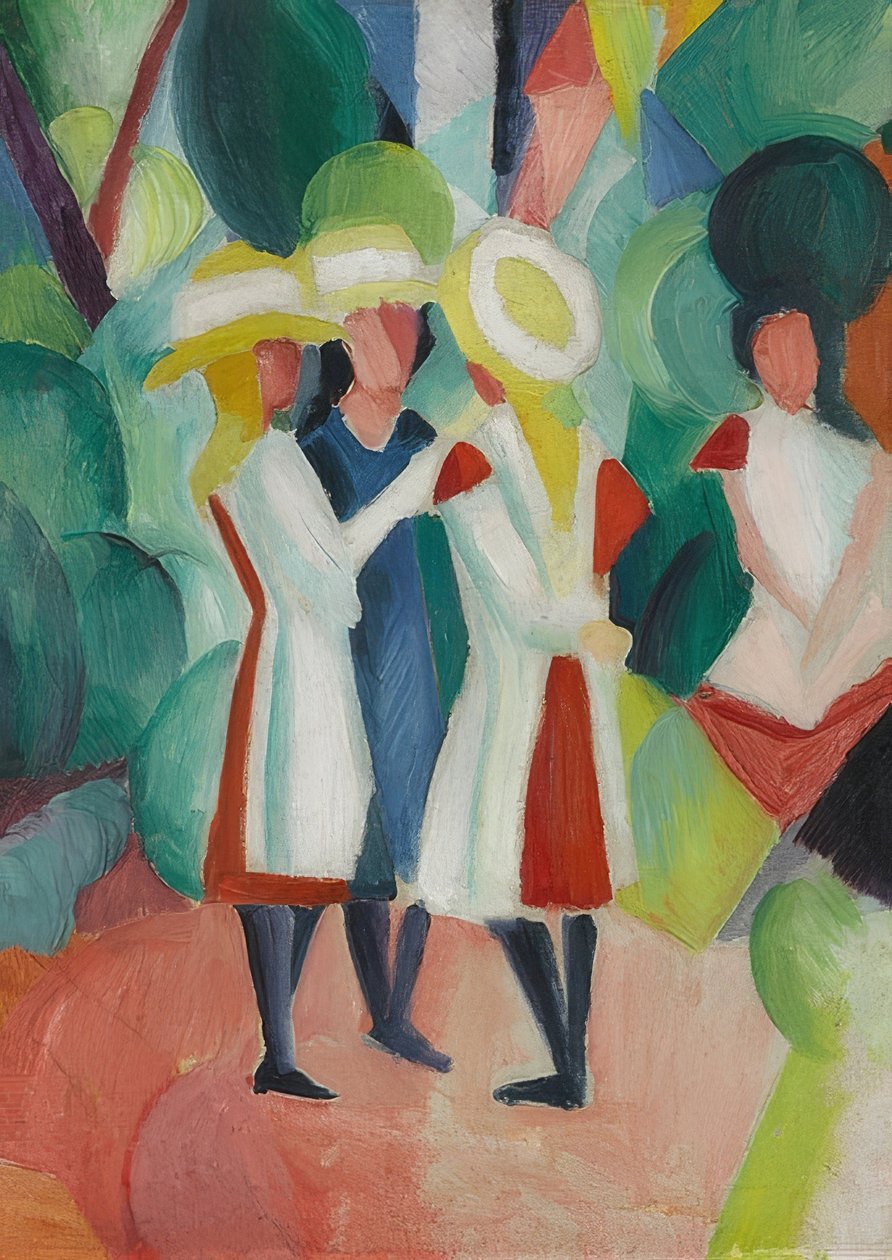 Tre piger med gule stråhatte (I). 1913 af August Macke