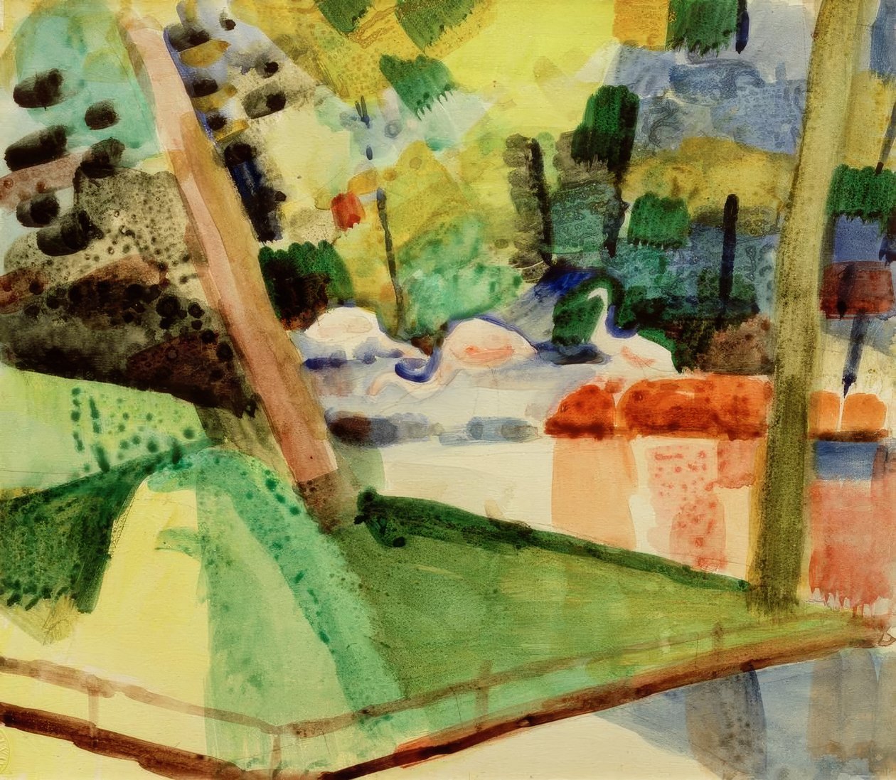 Flamingoer i zoologisk have af August Macke