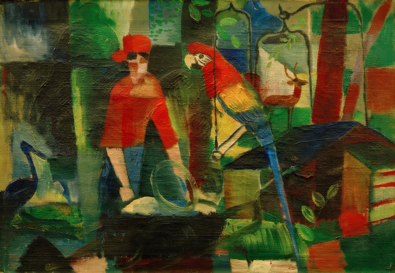 Kvinde med en papegøje i et landskab af August Macke