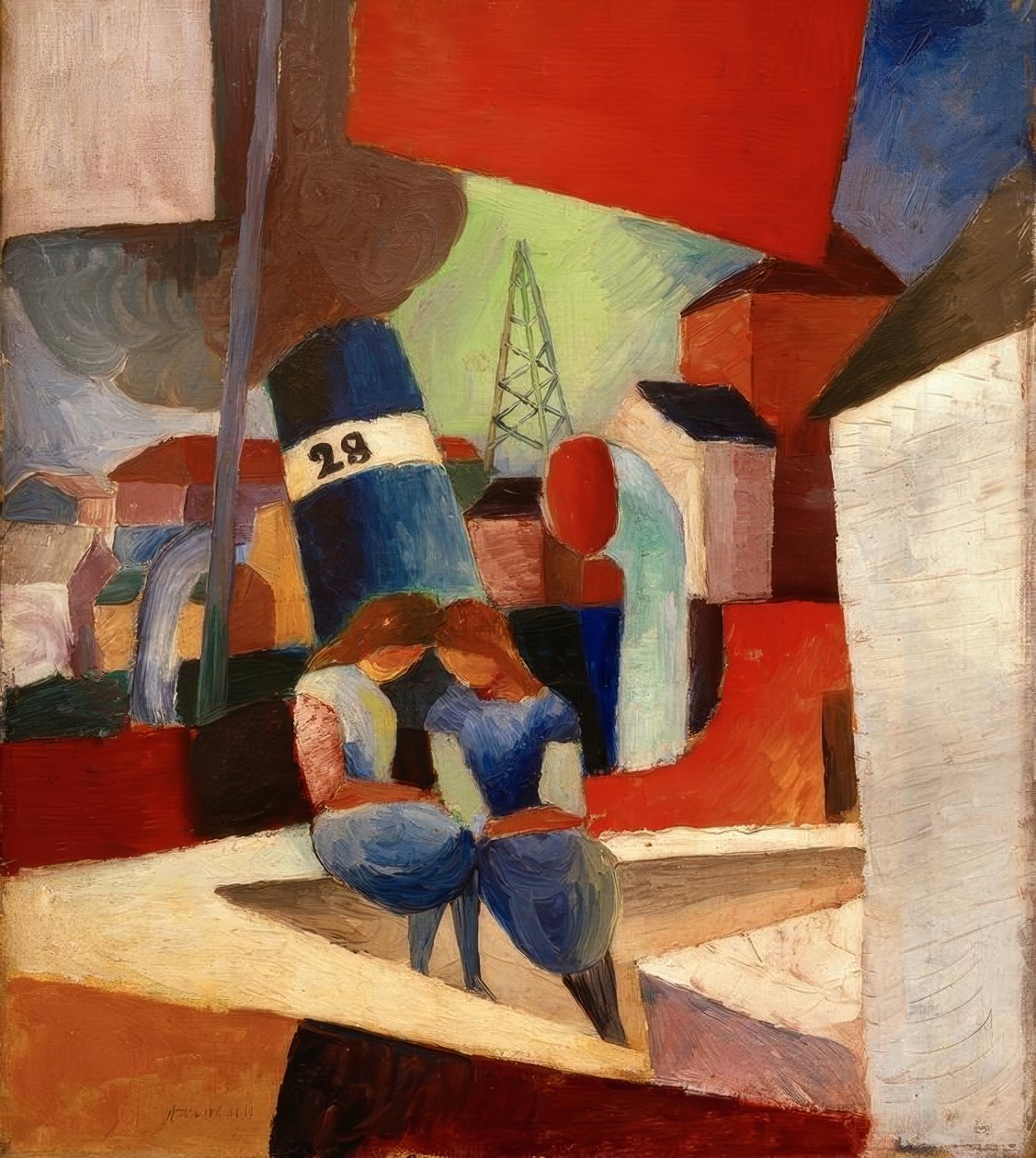 Havnebillede med børn på væggen: Duisburg havn af August Macke
