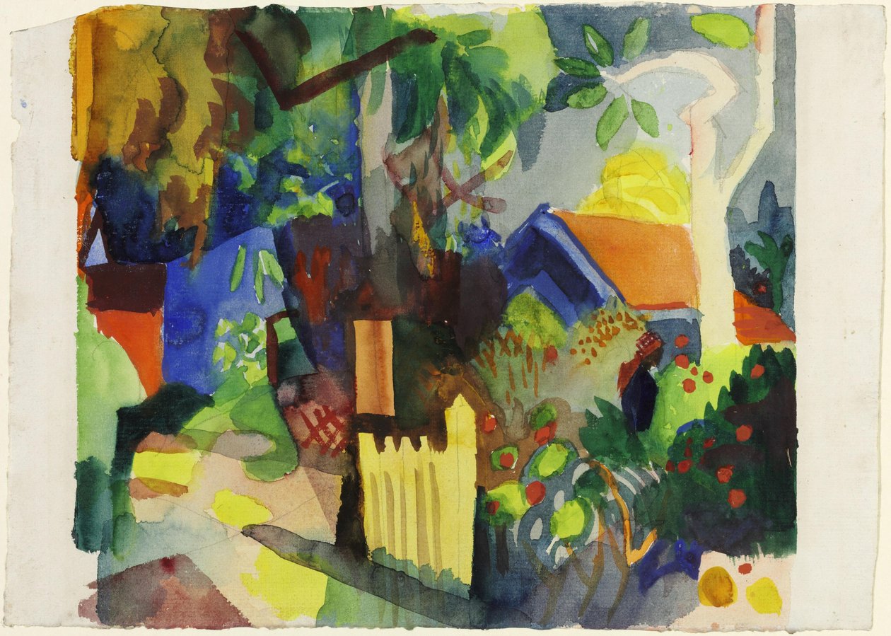 Landskab med et lyst træ af August Macke