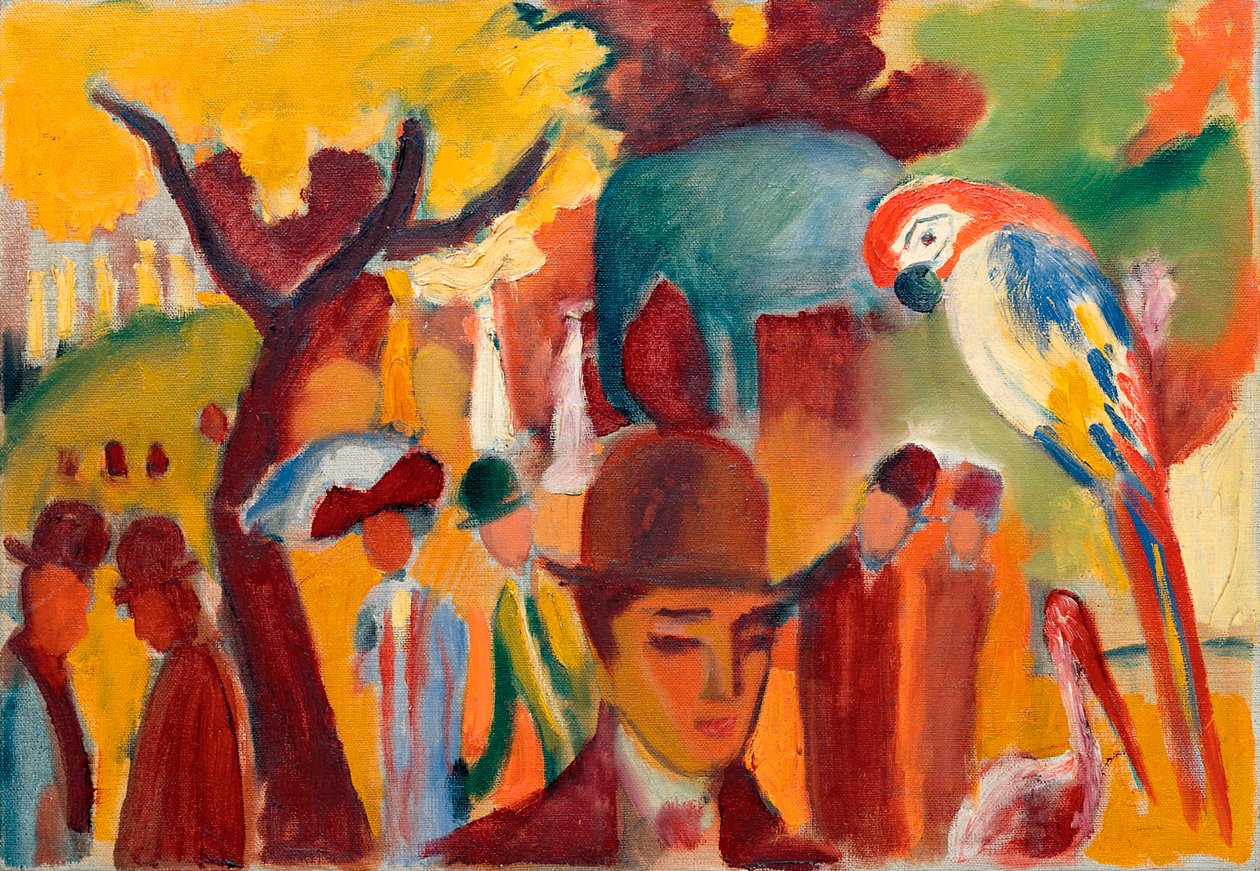 Den lille zoologiske have i brunt og gult. Maleri af August Macke (1887-1914), olie på lærred af August Macke