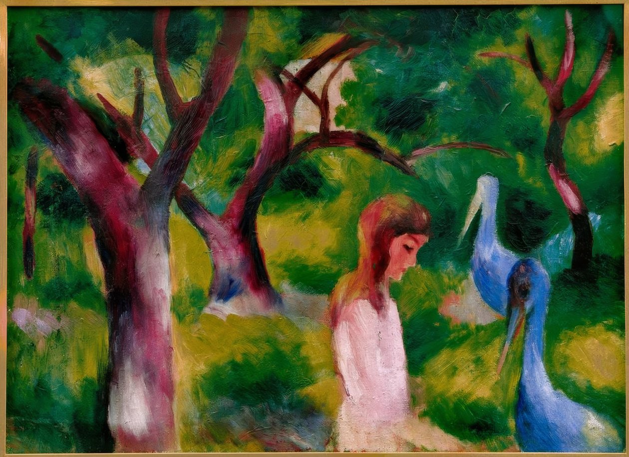 Pige med blå fugle af August Macke