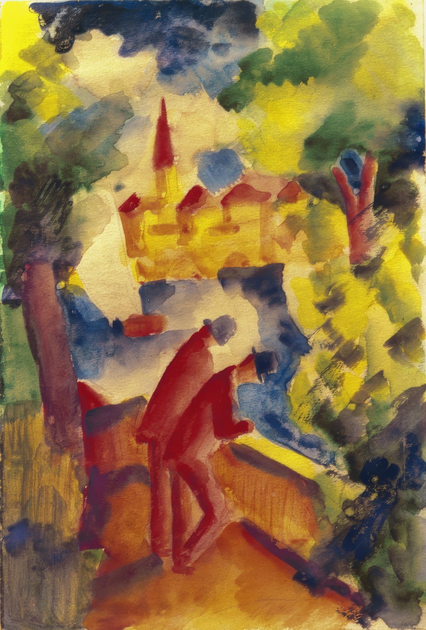 Mænd på gaden ved søen af August Macke