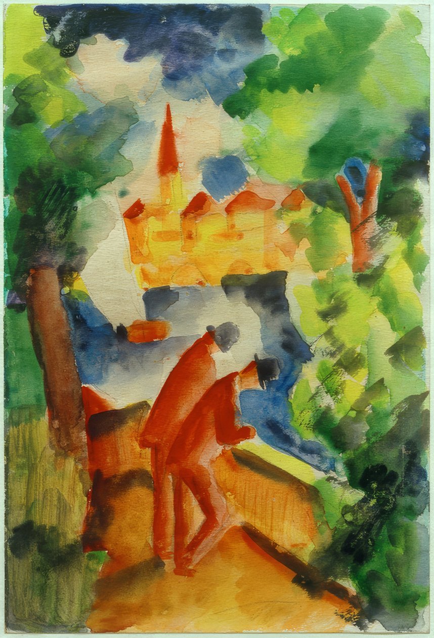 Mænd på terrassen ved søen af August Macke