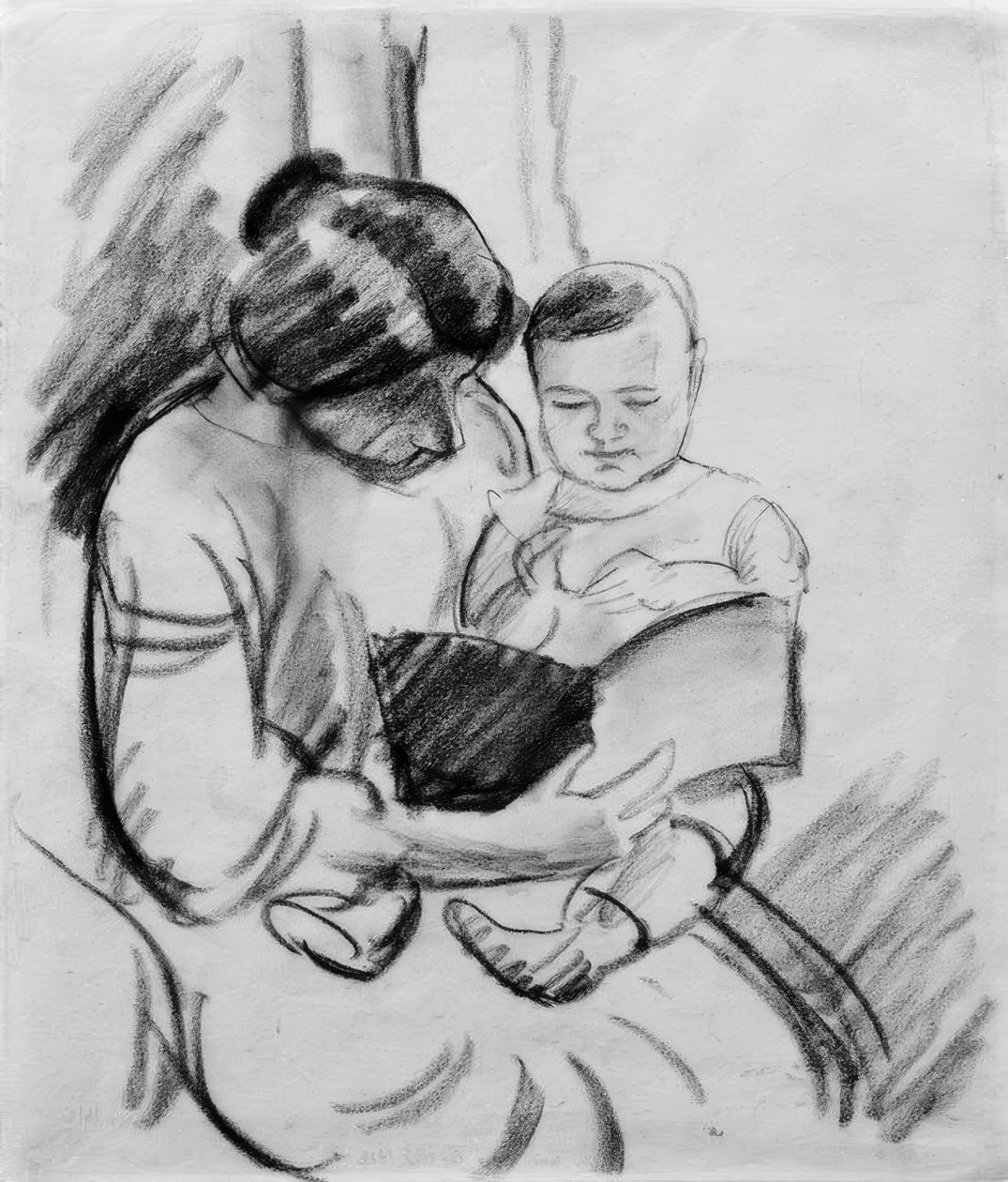 Mor med barn, læser (Elisabeth og Walterchen af August Macke