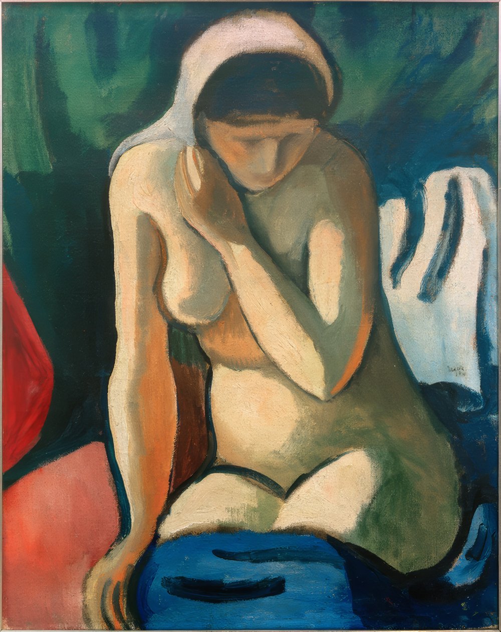 Nøgen pige med tørklæde af August Macke