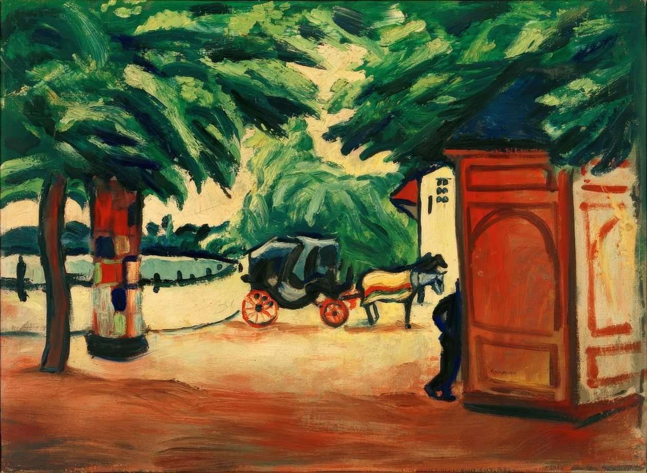 Hestekabine ved en parksø af August Macke