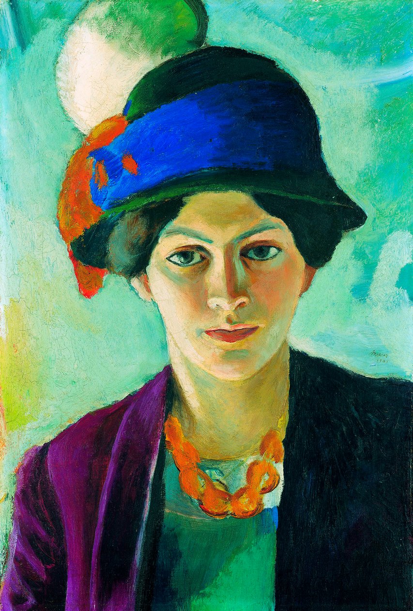 ""Portræt af kunstnerens hustru med en hat"" (kunstnerens kone med hat) Maleri af August Macke (1887-1914) af August Macke