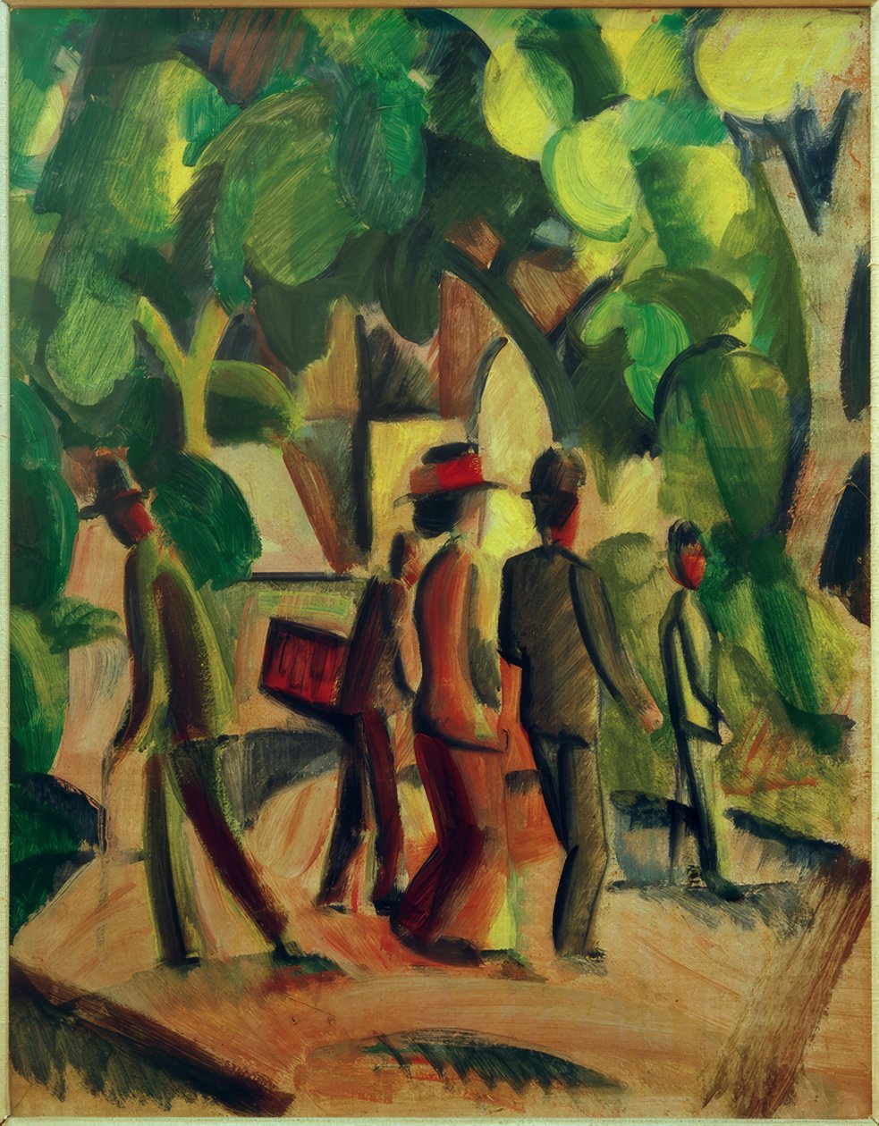 Promenade i brunt og grønt af August Macke