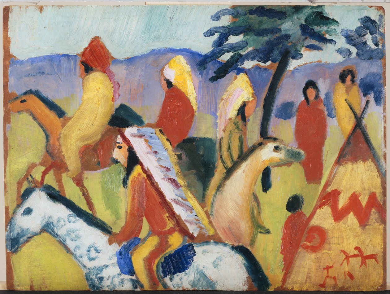 Indianere, der kører i nærheden af ​​teltet af August Macke