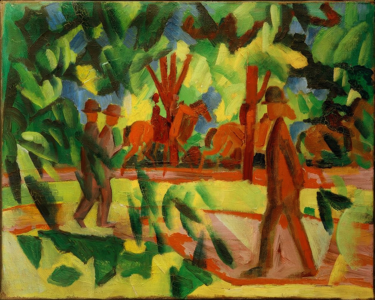 Ryttere og vandrere i alléen af August Macke