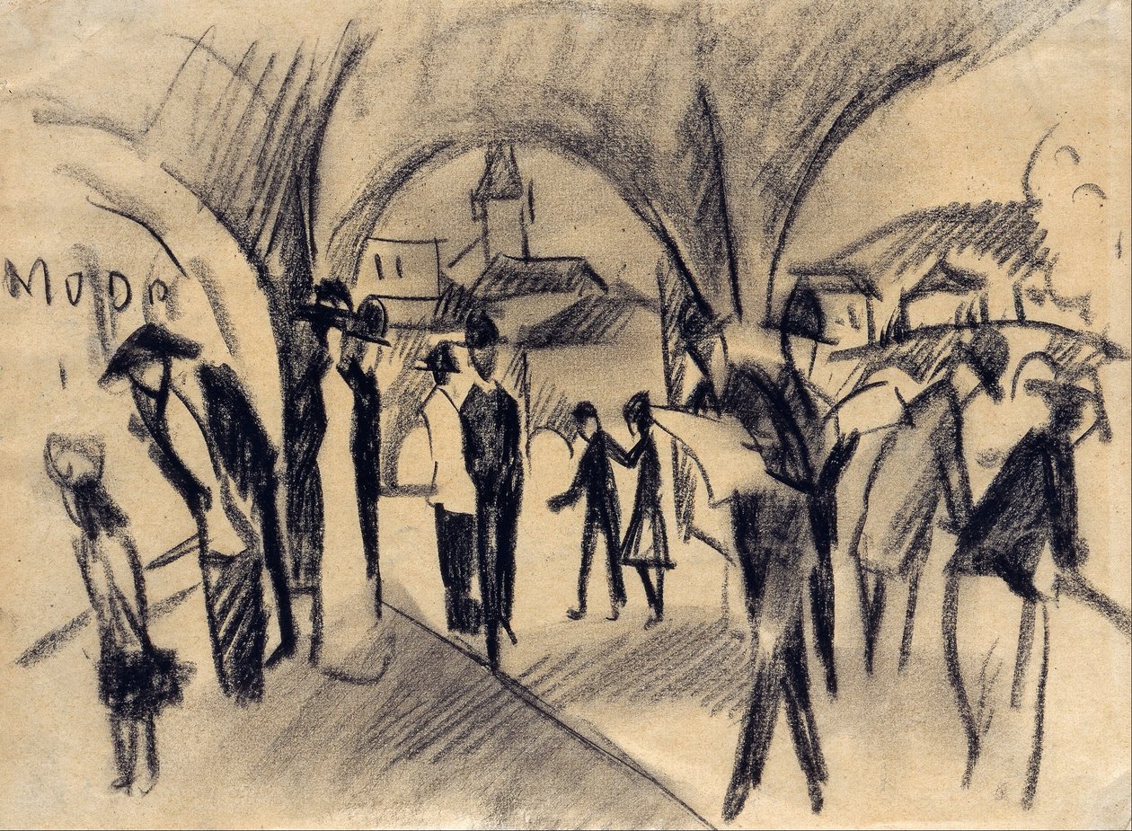 Scene under arkaden i Thun af August Macke