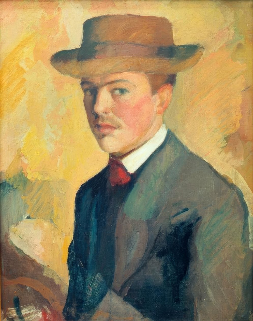 Selvportræt med hat af August Macke