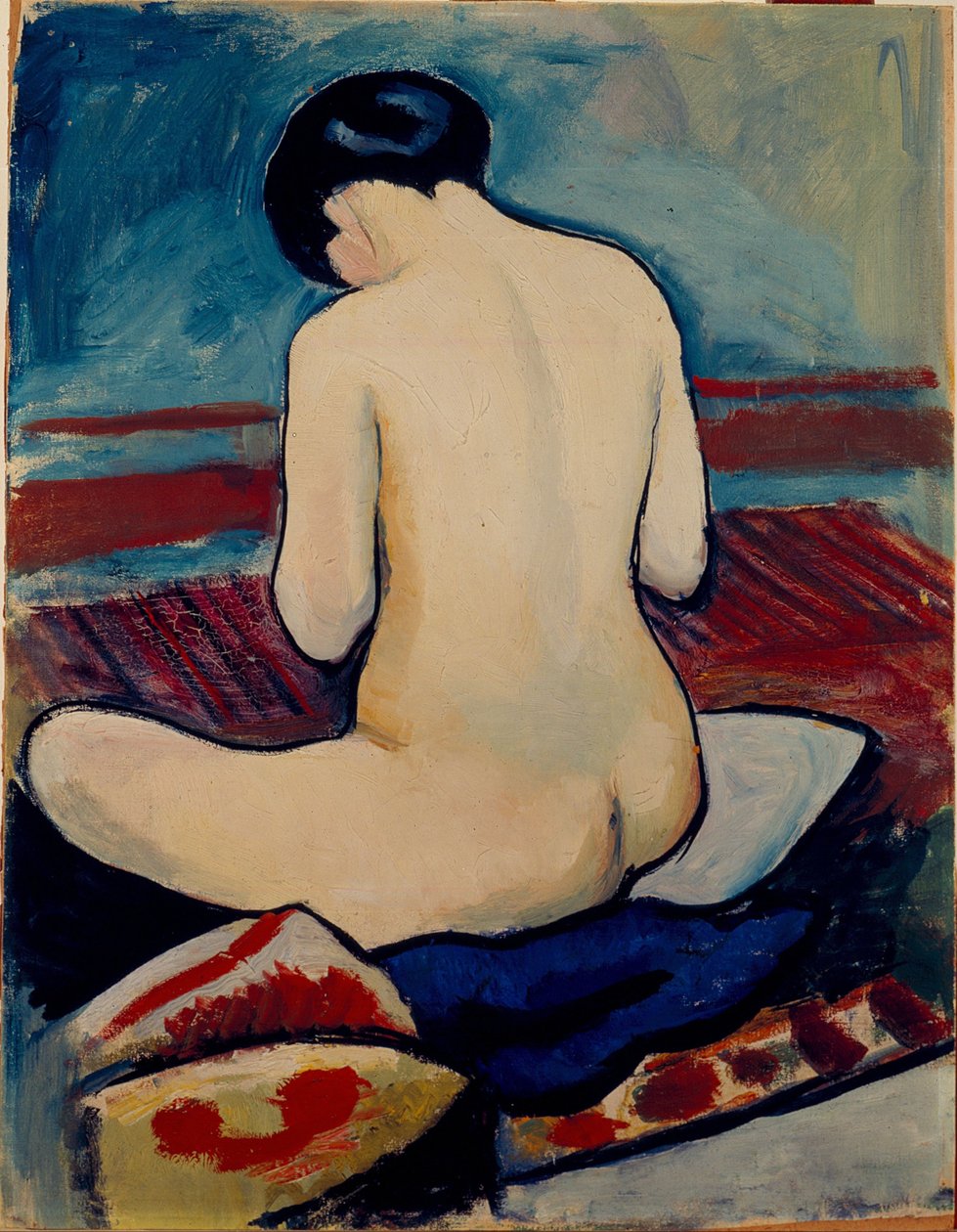 Siddende nøgen med pude af August Macke