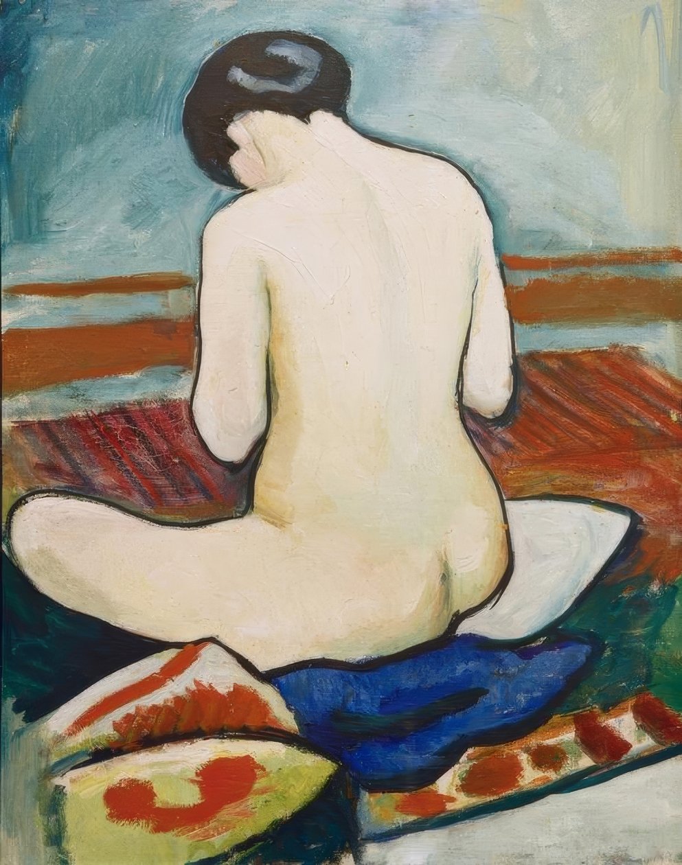 Sidder nøgen med puder af August Macke