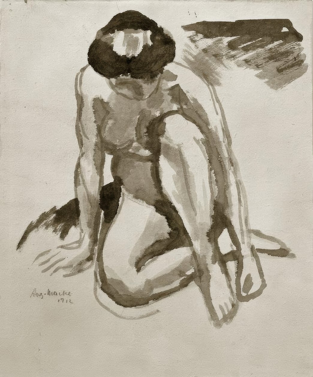 Siddende handling, lænet fremad af August Macke