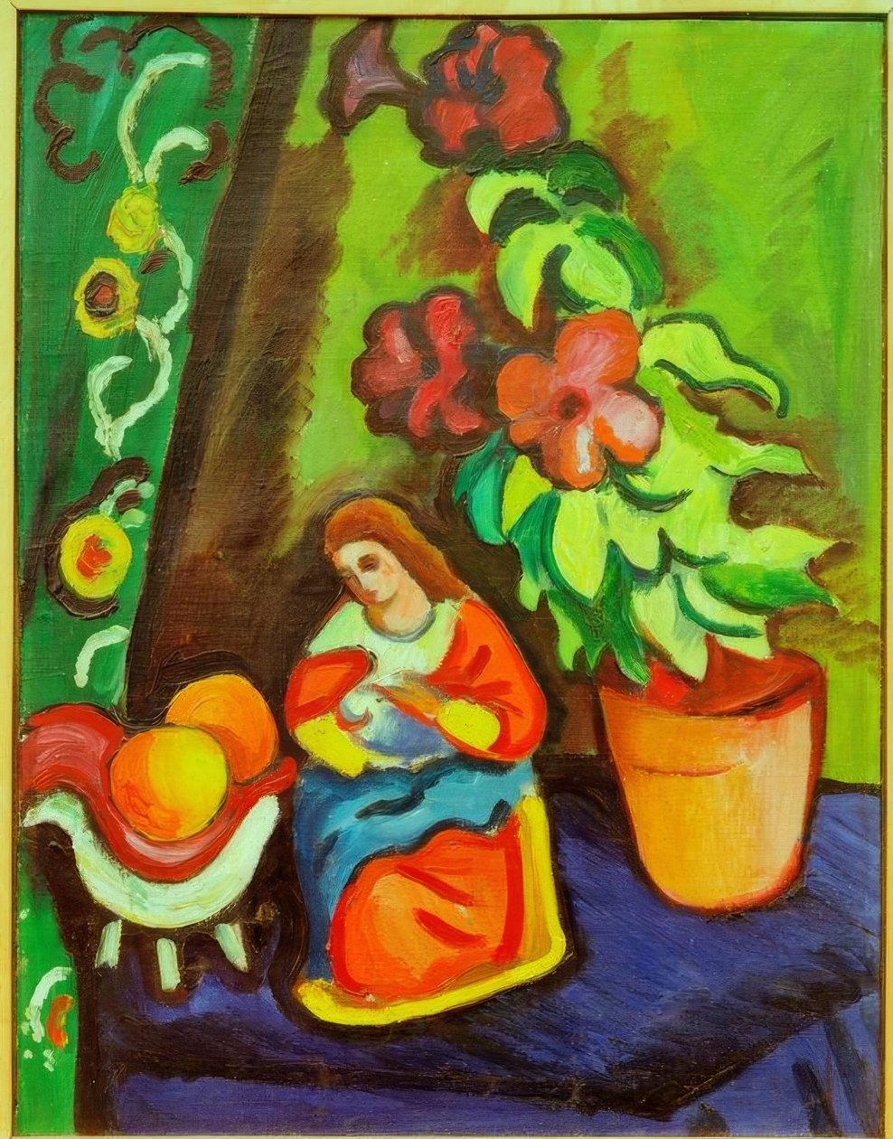 Stilleben med Madonna, petunia og æbler af August Macke