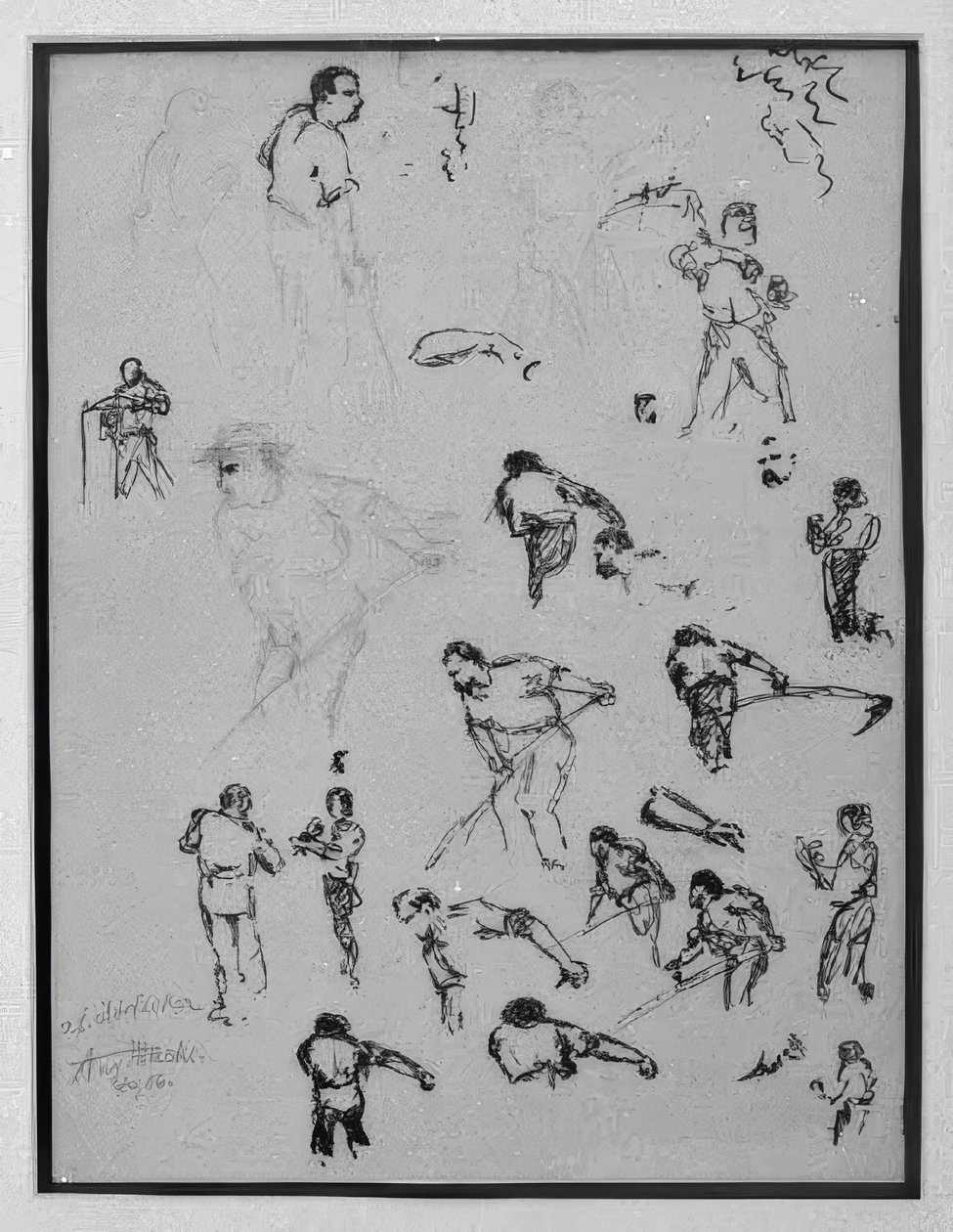 Undersøgelsesblad med klippende landmænd af August Macke