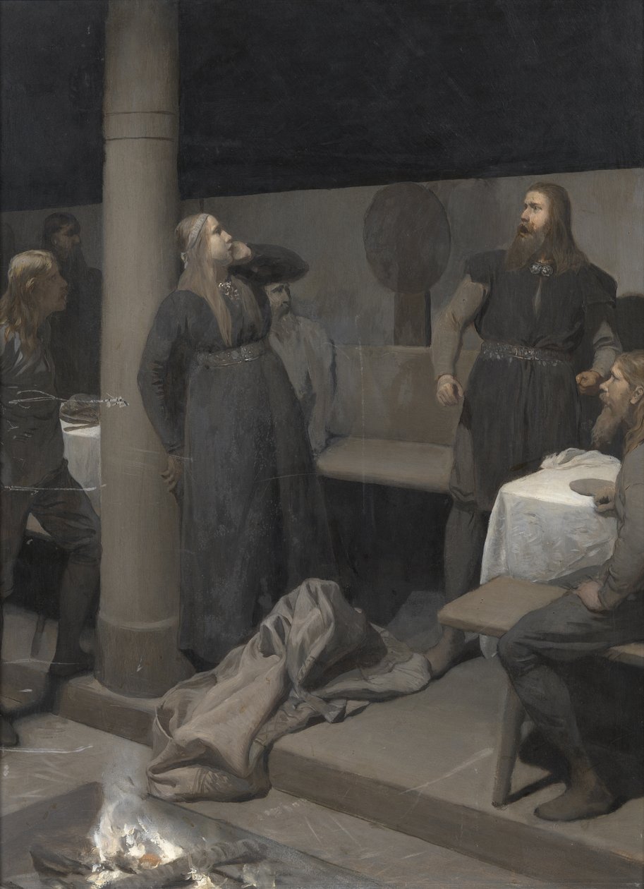 Historien om brændte Njáll: Gunnar og Hallgerðr, ca. 1895. af August Malmström
