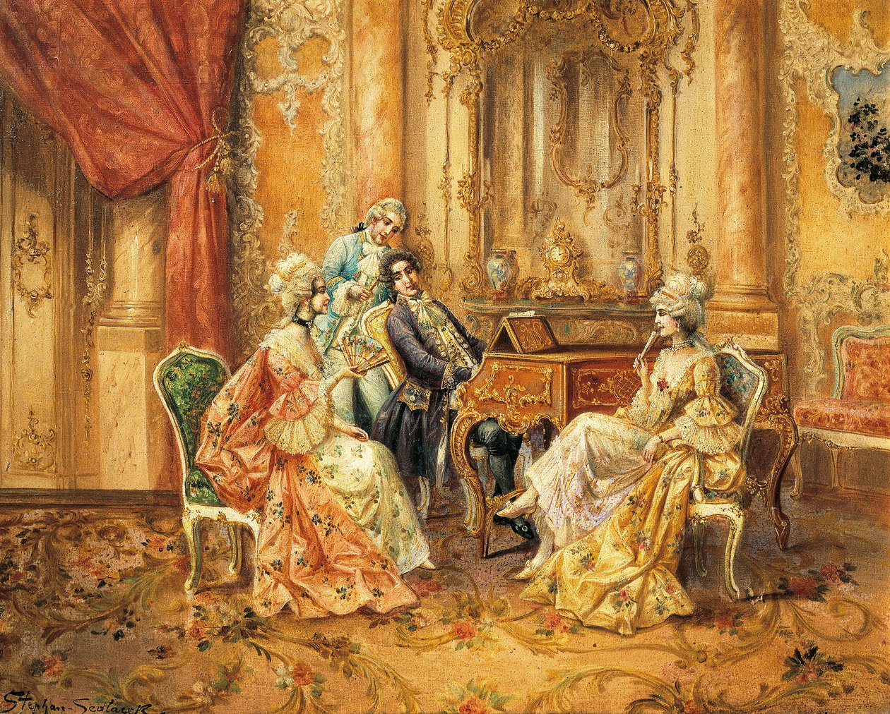 Ved klaver af Stephan Sedlacek (1868-1936), olie på lærred af August Stephan Sedlacek