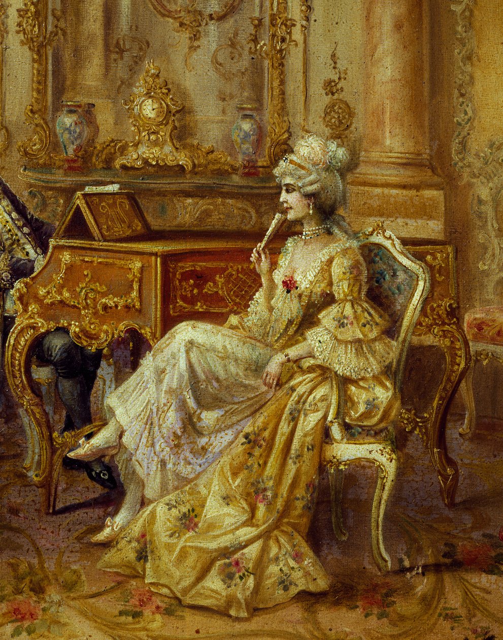 Ved klaver, af Stephan Sedlacek (1868-1936), olie på lærred, Detail af August Stephan Sedlacek