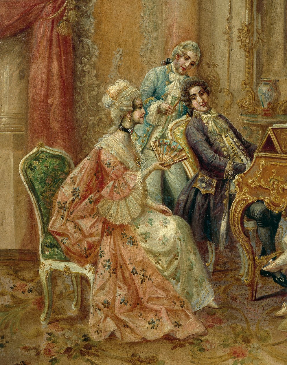 Ved klaver, af Stephan Sedlacek (1868-1936), olie på lærred, Detail af August Stephan Sedlacek