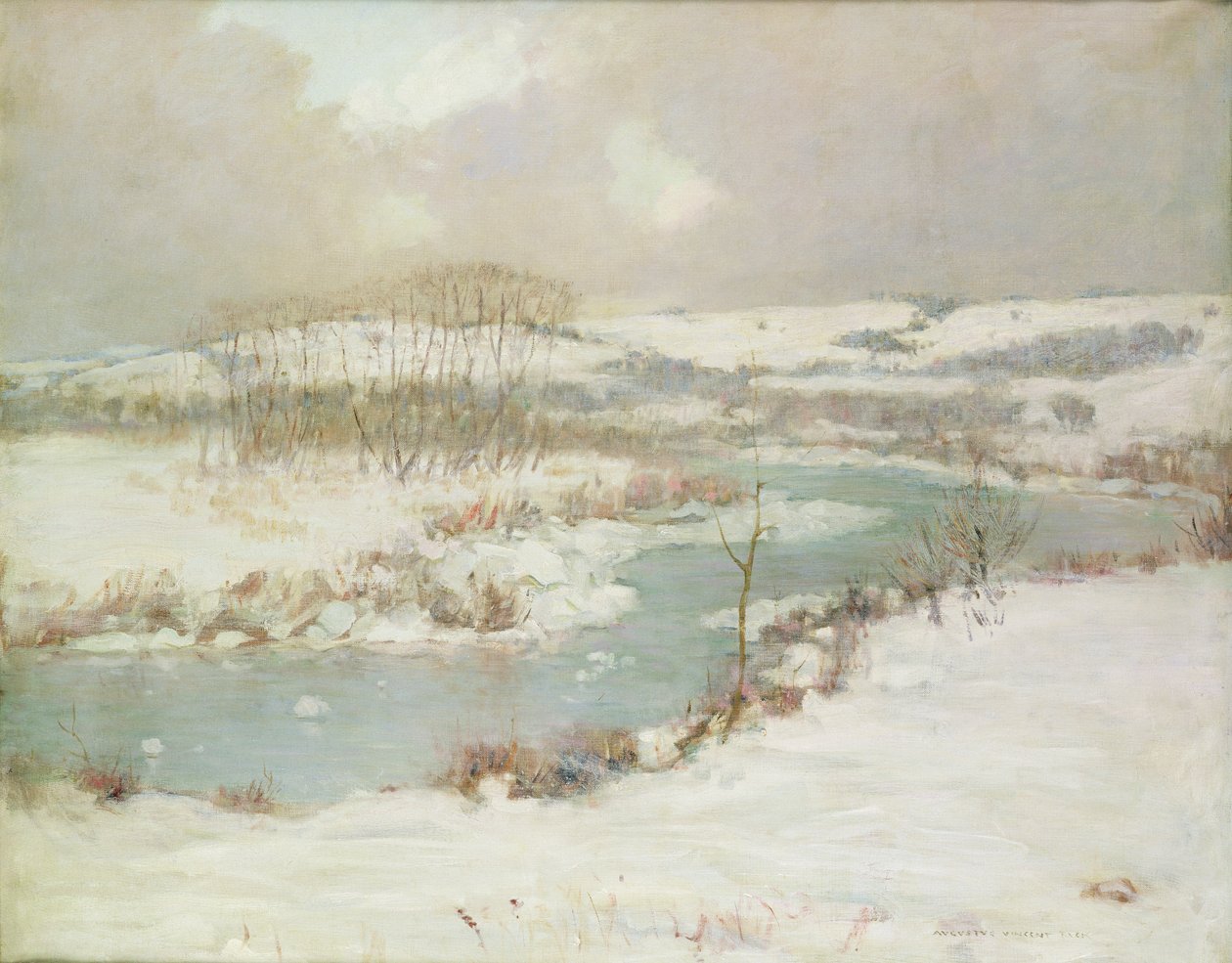 En strøm om vinteren (olie på lærred) af August Vincent Tack