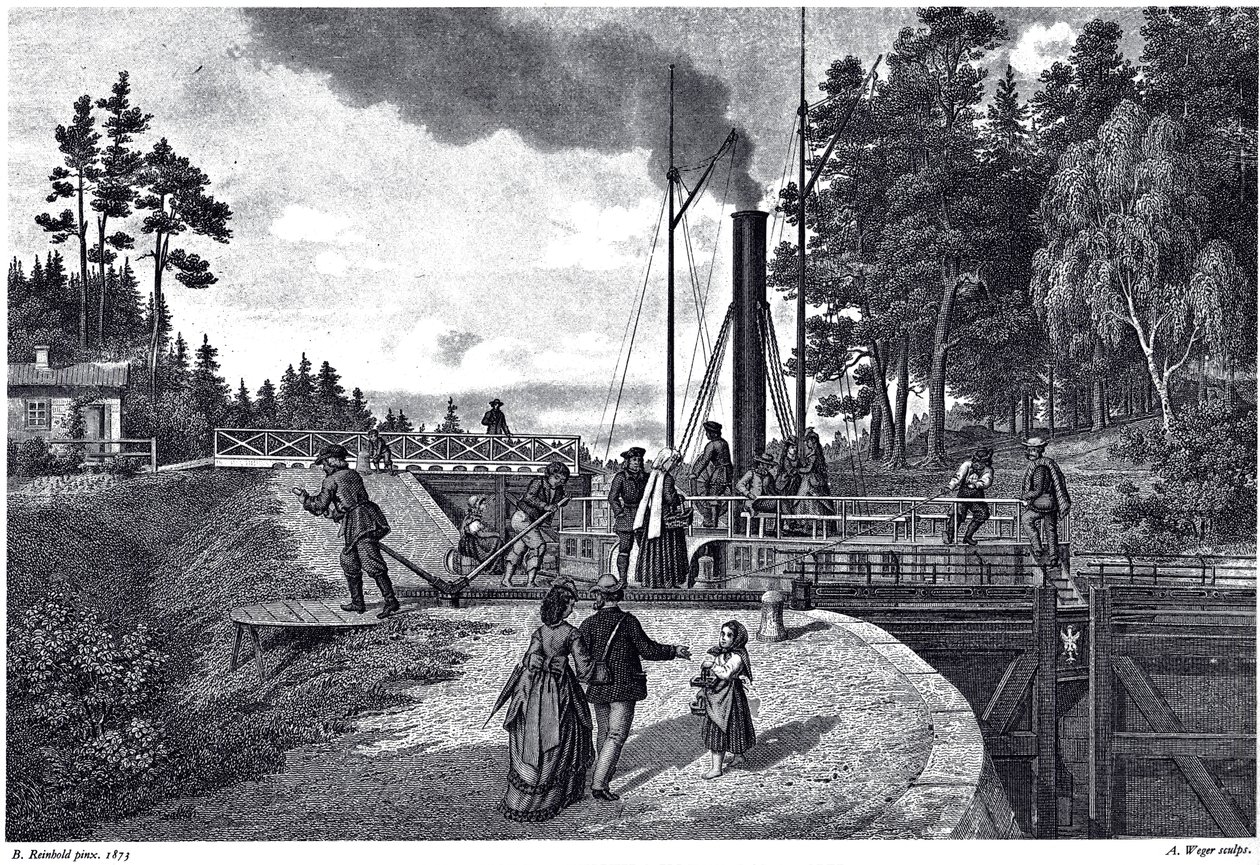 Udsigt over Juustila-slusen i Finland, 1873 af August Weger