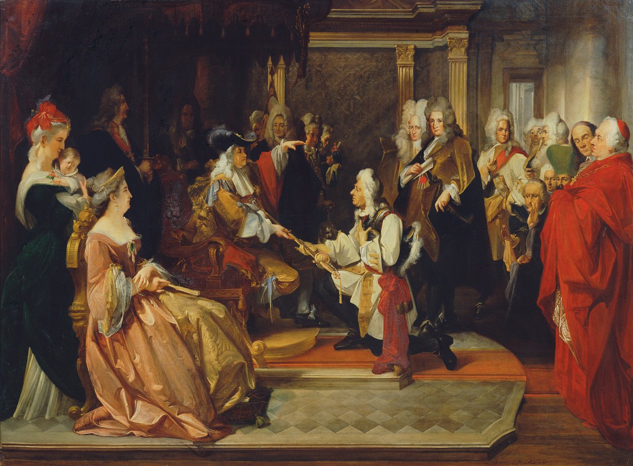 Kejser Charles VI overrækker æressværdet til prins Eugene efter slaget ved Beograd, 1865 af August Wenzel Mantler