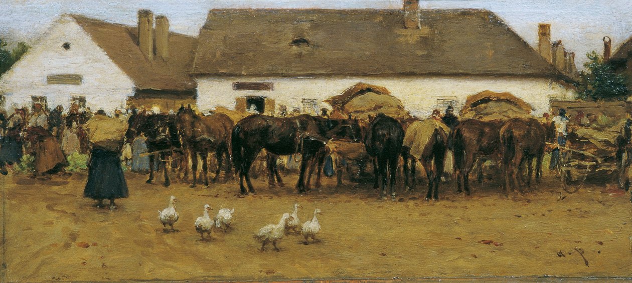 Markt i Szolnok af August von Pettenkofen