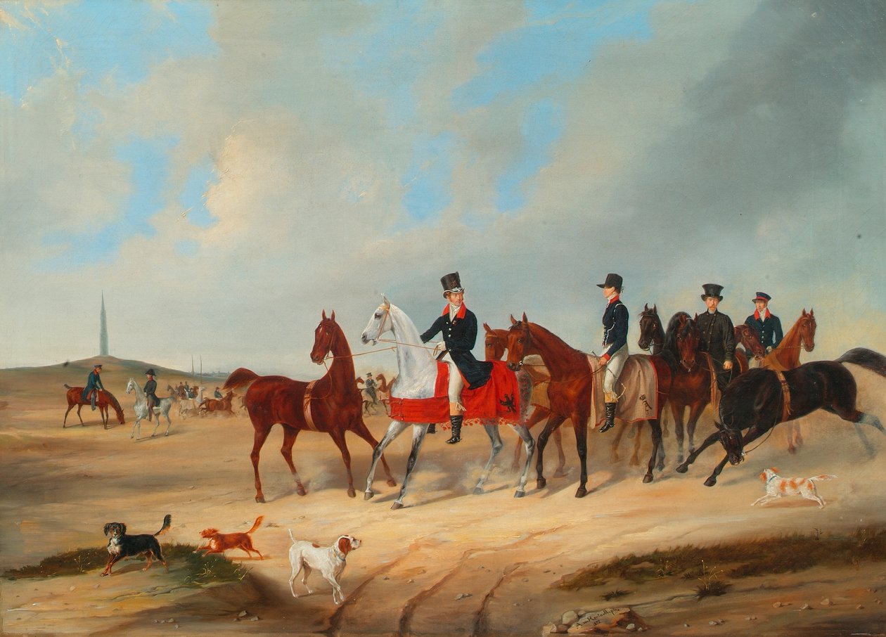 Kavalkade af ryttere med hunde af August von Rentzell