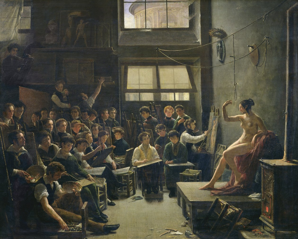 The Studio of Baron Antoine Jean Gros 1771-1835 olie på lærred af Auguste Antoine Masse
