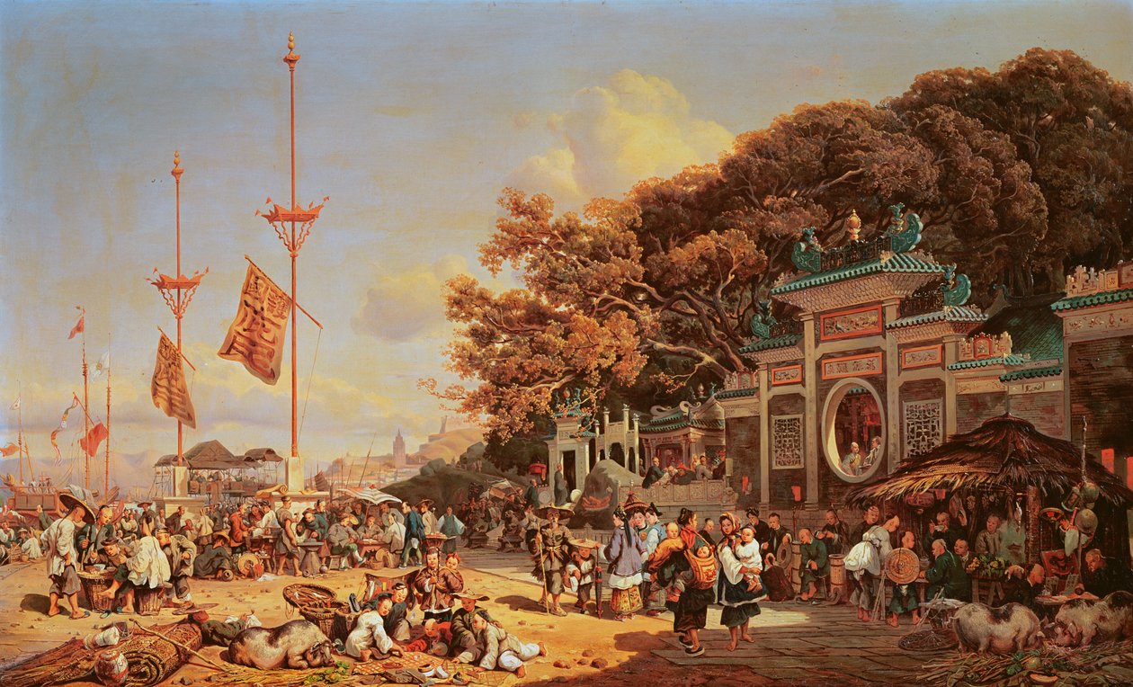Et marked i Macao af Auguste Borget