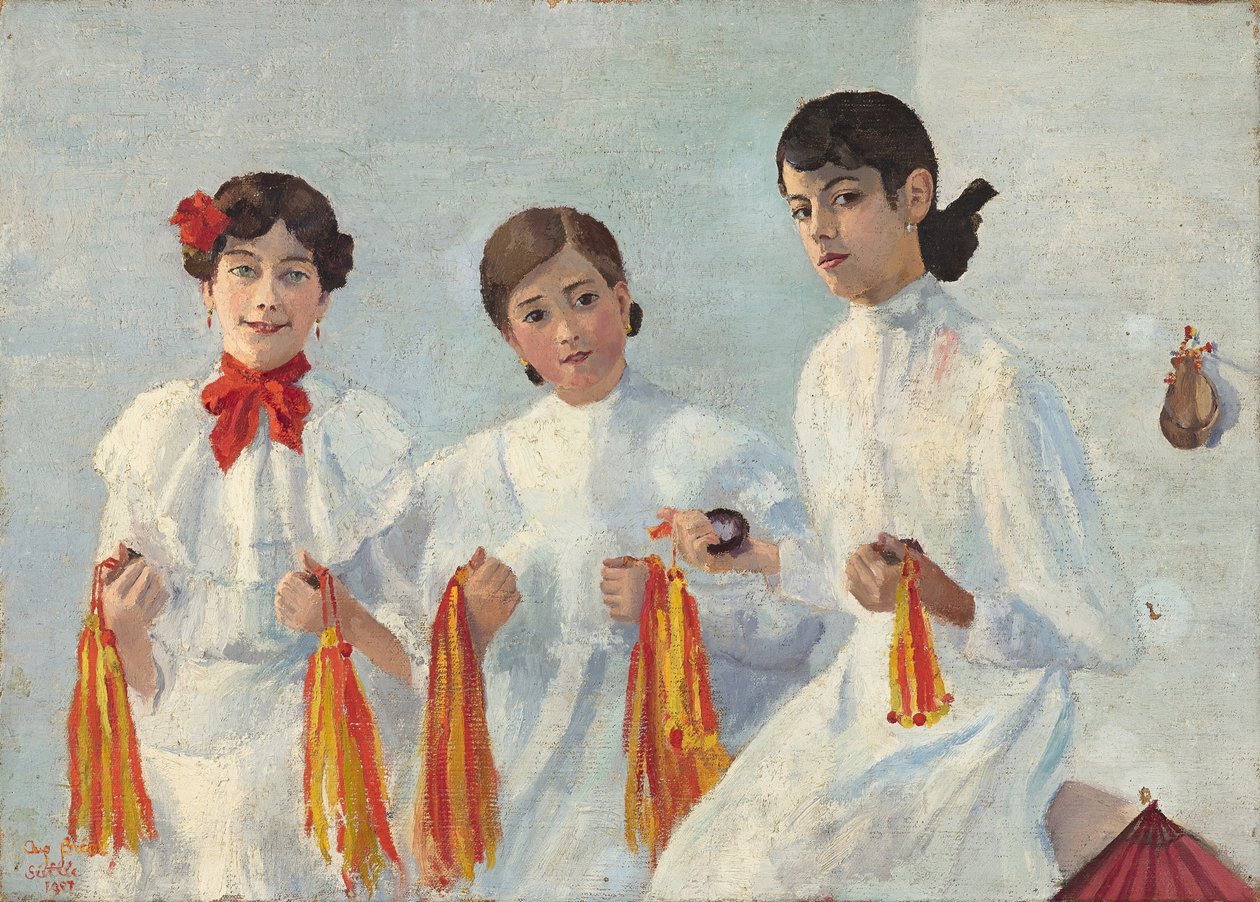 Trois jeunes Sevillanes - Maleri af Auguste BREAL (1875-1938), olie på lærred, 50,7 x 70 cm, 1907 - Musee Cantini af Auguste Breal